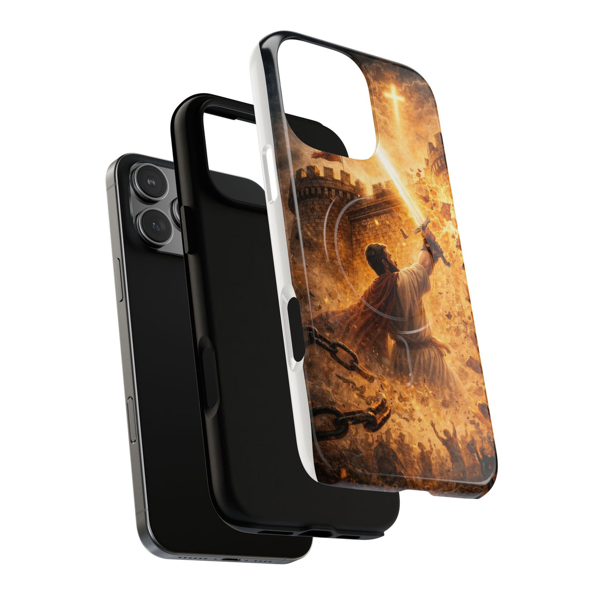 Christian Knight Phone Case — Tough Magnetic iPhone Cover with Prayerful Sword & Cross Design