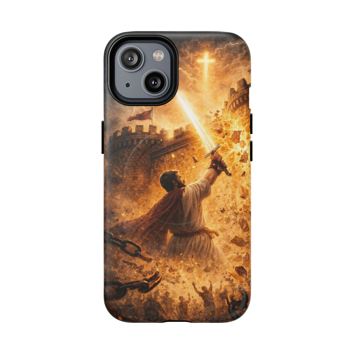 Christian Knight Phone Case — Tough Magnetic iPhone Cover with Prayerful Sword & Cross Design