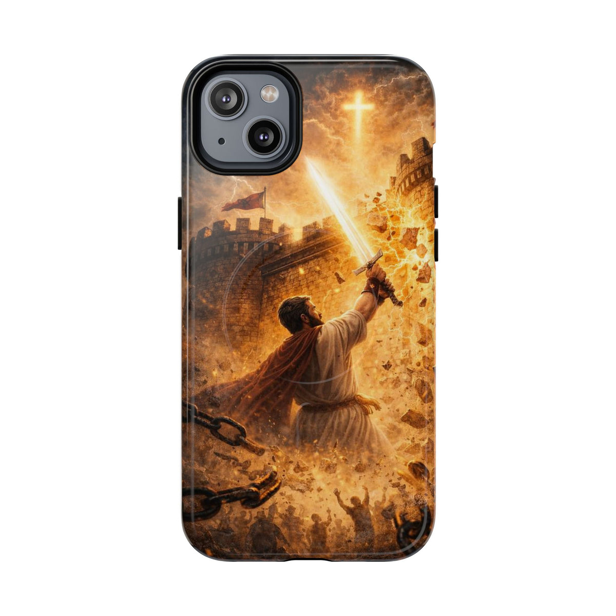 Christian Knight Phone Case — Tough Magnetic iPhone Cover with Prayerful Sword & Cross Design