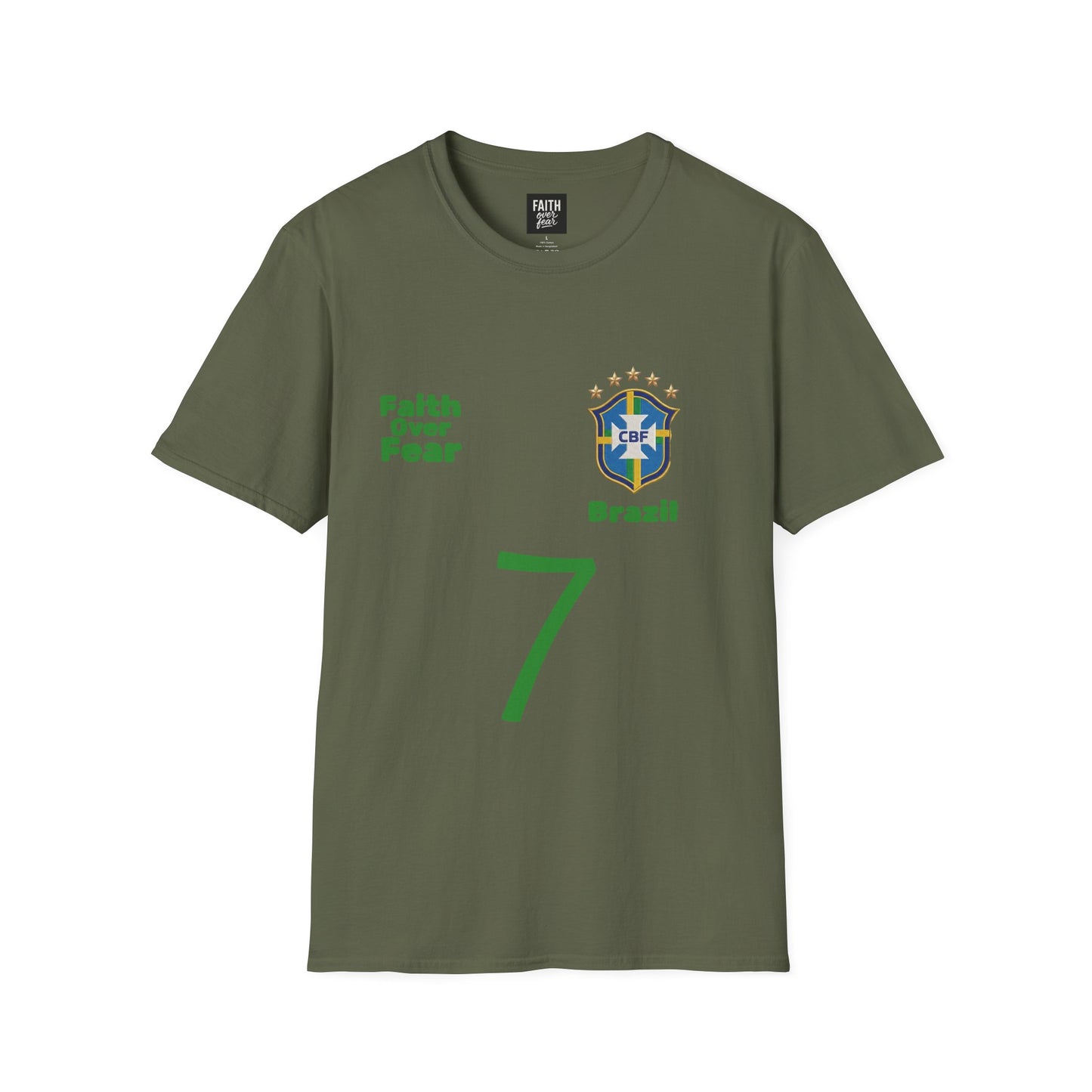 Brazil Soccer Jersey T-Shirt — 'Faith Over Fear' Graphic Tee