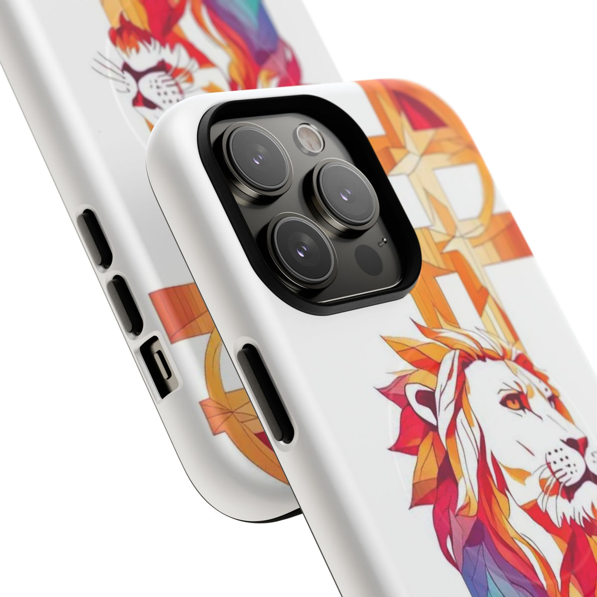 Fearless Lion Tough Magnetic Phone Case — Colorful Geometric Lion Design