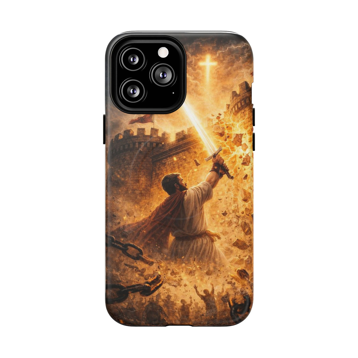 Christian Knight Phone Case — Tough Magnetic iPhone Cover with Prayerful Sword & Cross Design