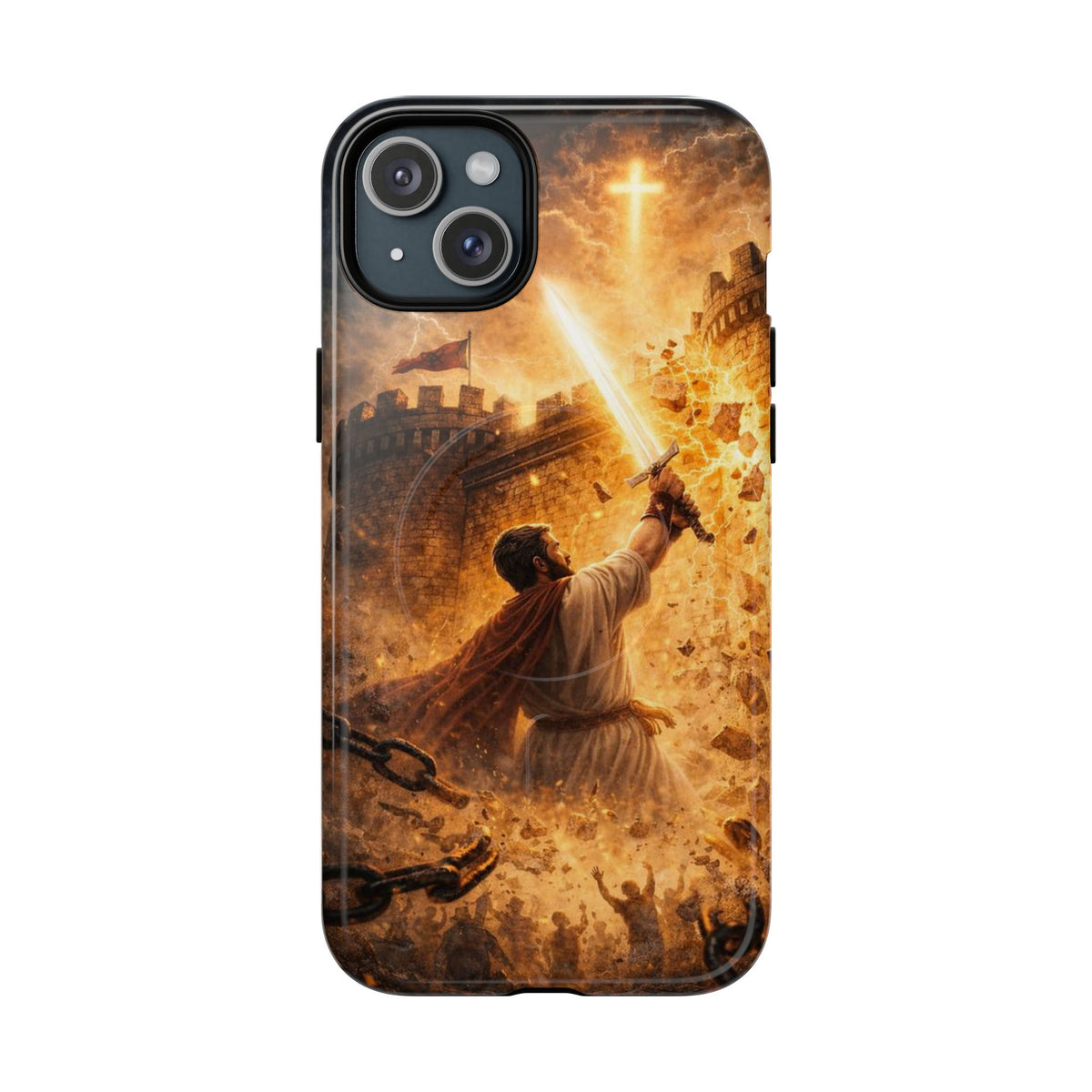 Christian Knight Phone Case — Tough Magnetic iPhone Cover with Prayerful Sword & Cross Design