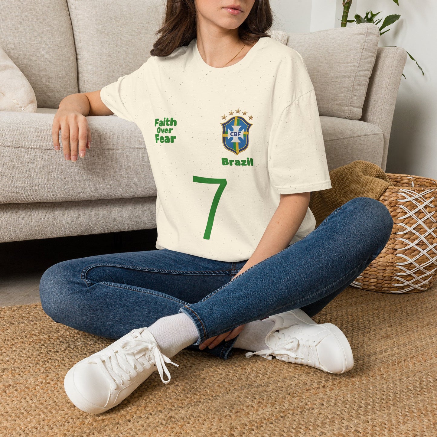 Brazil Soccer Jersey T-Shirt — 'Faith Over Fear' Graphic Tee