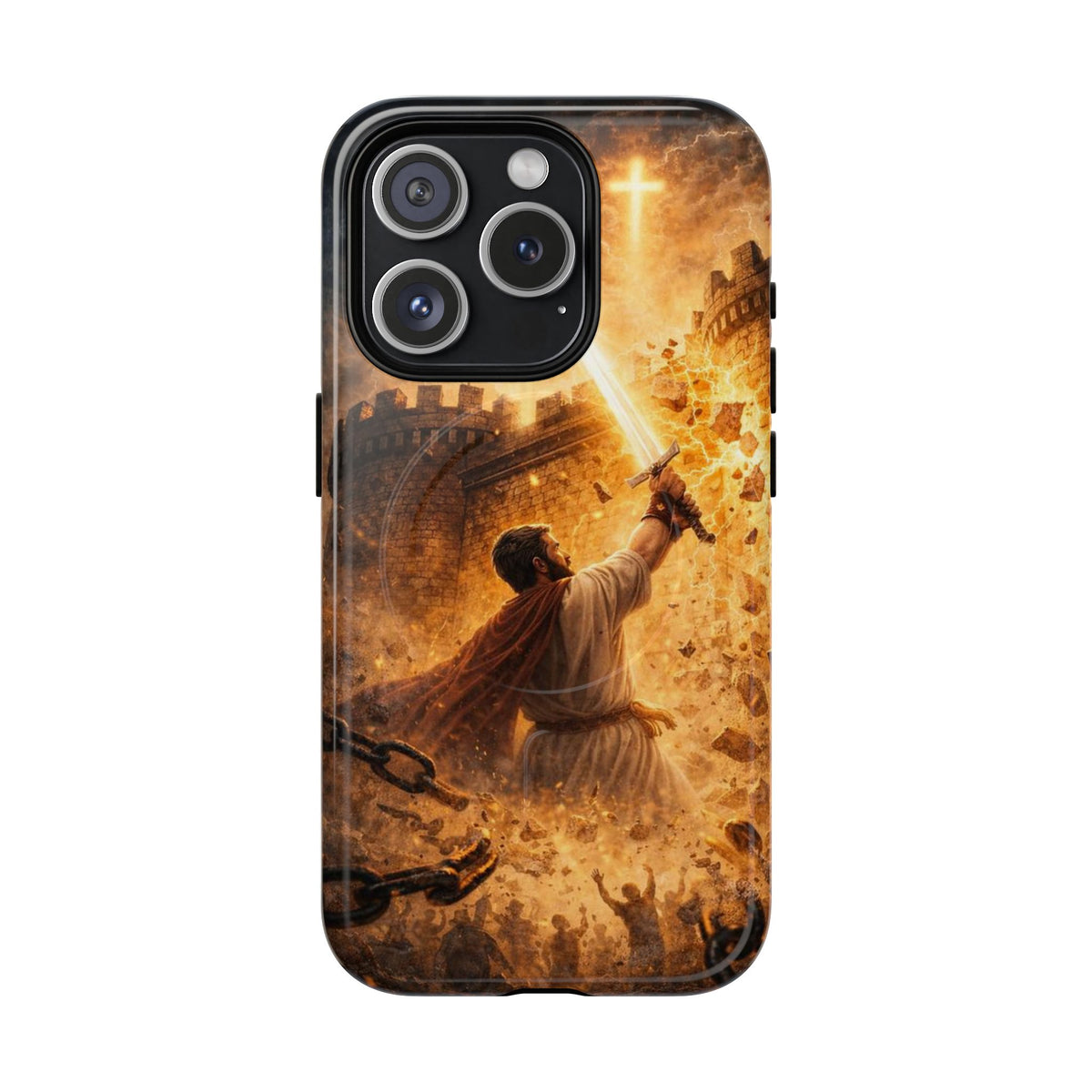 Christian Knight Phone Case — Tough Magnetic iPhone Cover with Prayerful Sword & Cross Design