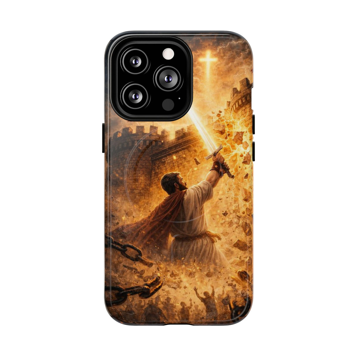 Christian Knight Phone Case — Tough Magnetic iPhone Cover with Prayerful Sword & Cross Design