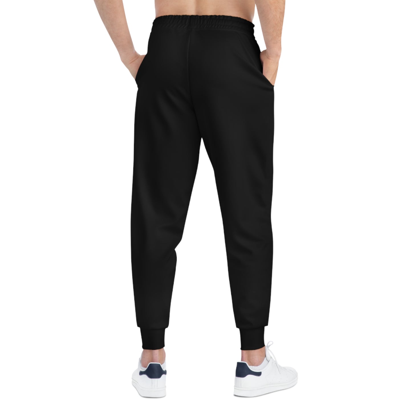 Name-Print Athletic Joggers — Black Joggers with Vertical "Ndevn" Graphic
