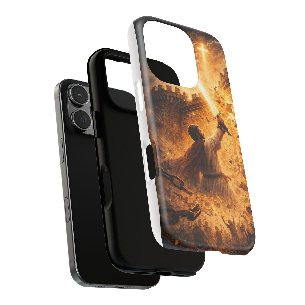 Christian Knight Phone Case — Tough Magnetic iPhone Cover with Prayerful Sword & Cross Design