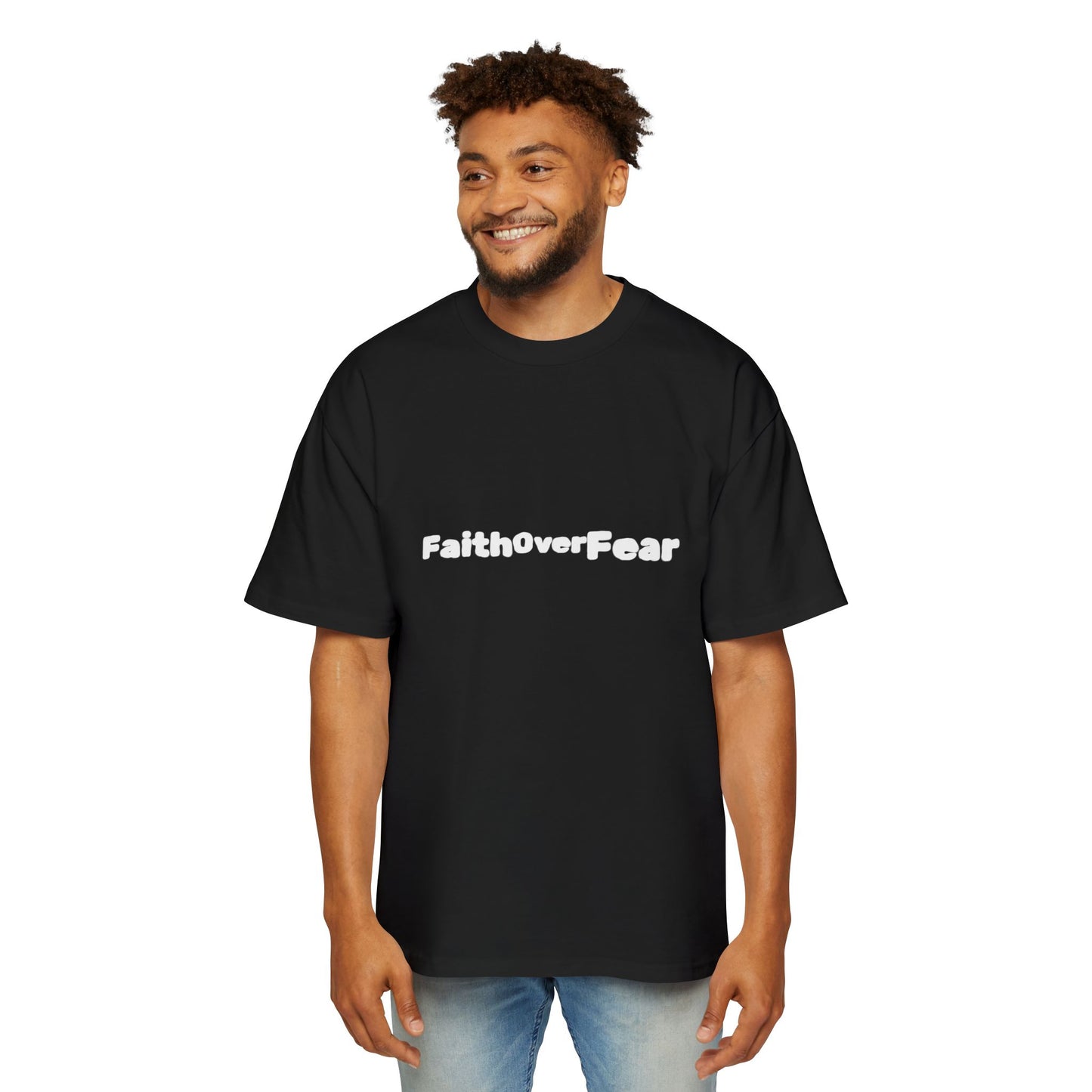 FaithOverFear Oversized Tee — Dove Back Graphic Christian Shirt