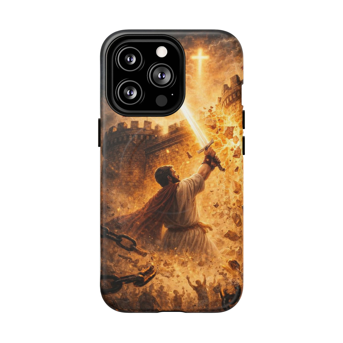 Christian Knight Phone Case — Tough Magnetic iPhone Cover with Prayerful Sword & Cross Design