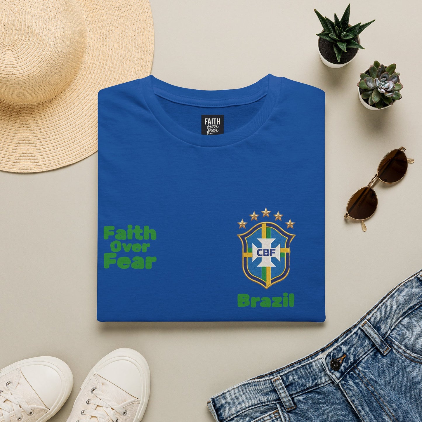 Brazil Soccer Jersey T-Shirt — 'Faith Over Fear' Graphic Tee