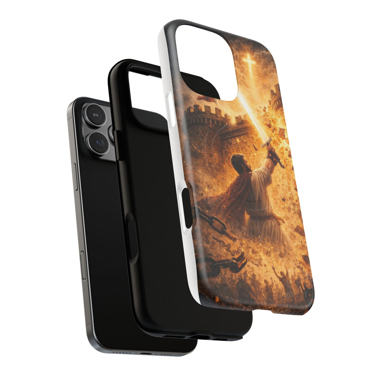 Christian Knight Phone Case — Tough Magnetic iPhone Cover with Prayerful Sword & Cross Design