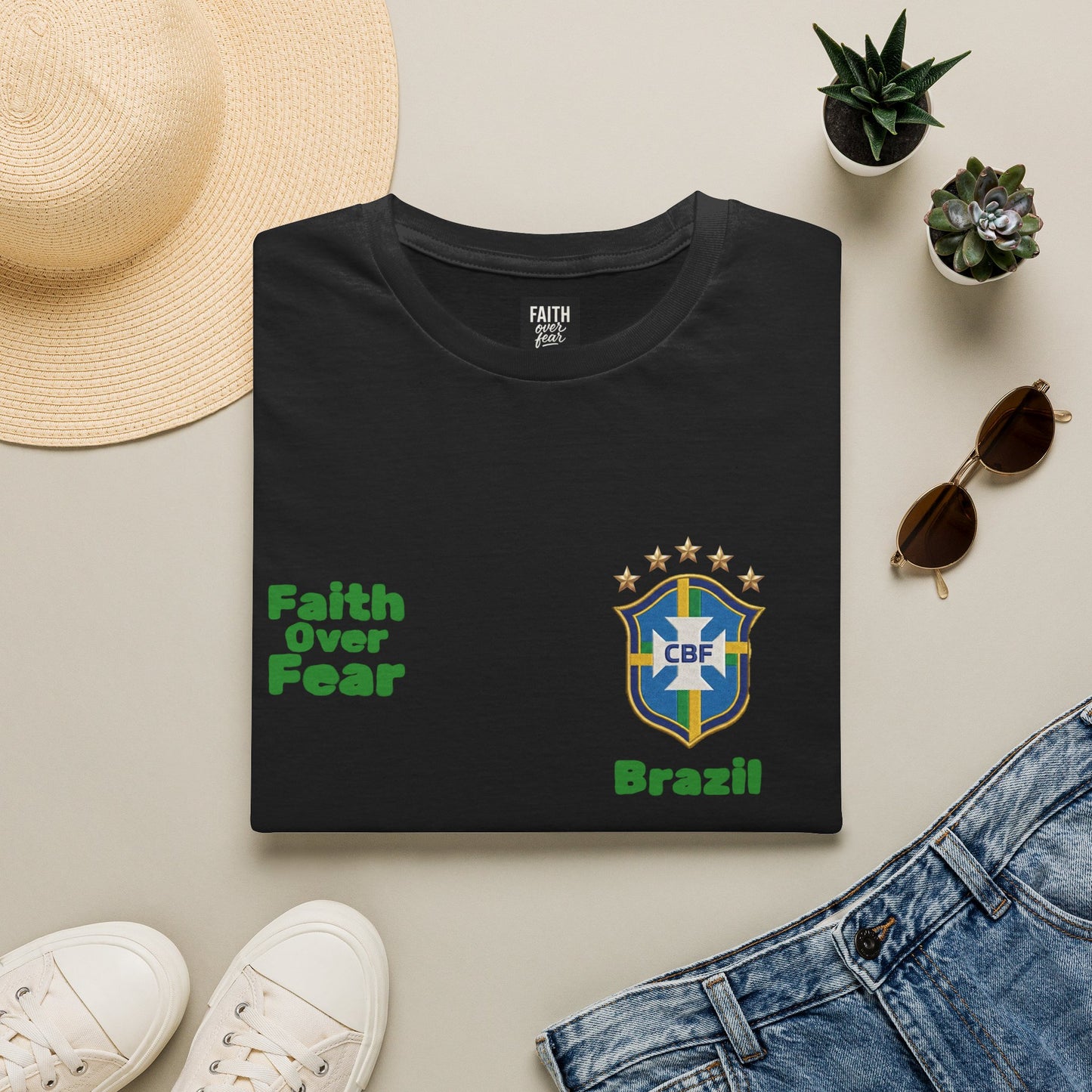 Brazil Soccer Jersey T-Shirt — 'Faith Over Fear' Graphic Tee