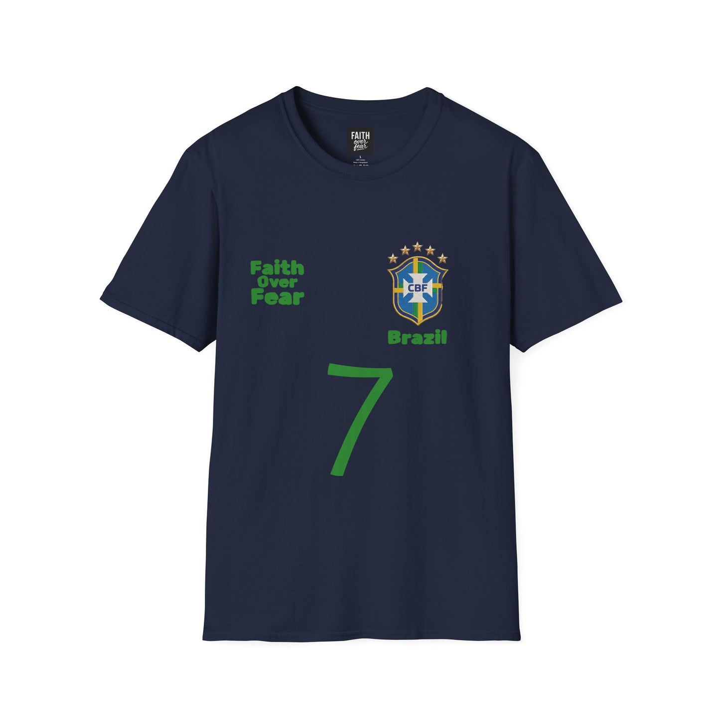 Brazil Soccer Jersey T-Shirt — 'Faith Over Fear' Graphic Tee