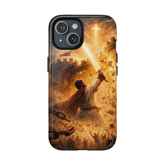 Christian Knight Phone Case — Tough Magnetic iPhone Cover with Prayerful Sword & Cross Design
