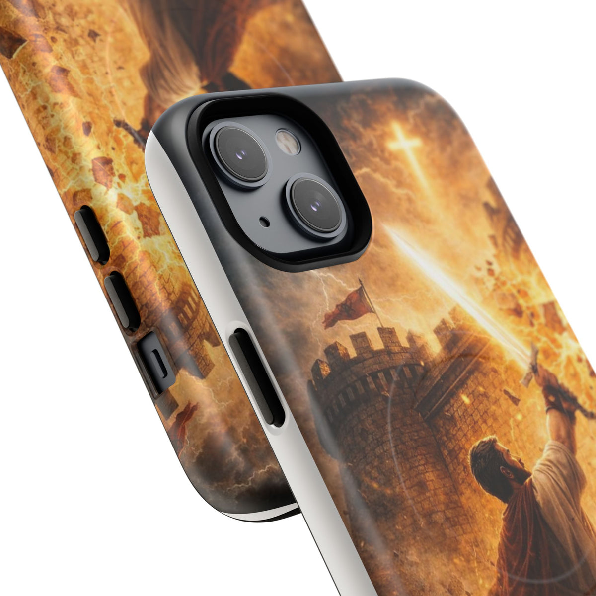 Christian Knight Phone Case — Tough Magnetic iPhone Cover with Prayerful Sword & Cross Design