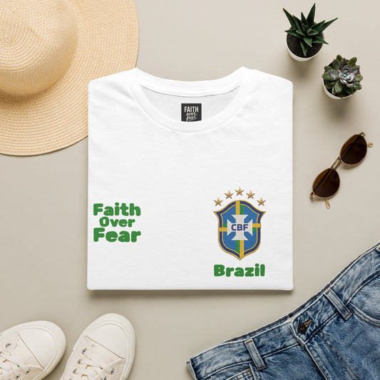 Brazil Soccer Jersey T-Shirt — 'Faith Over Fear' Graphic Tee