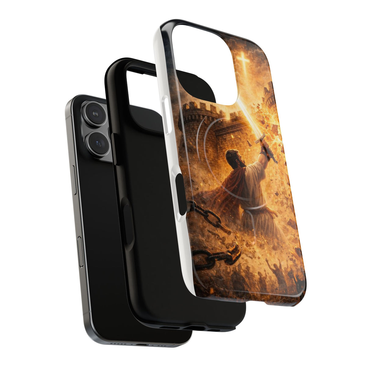Christian Knight Phone Case — Tough Magnetic iPhone Cover with Prayerful Sword & Cross Design