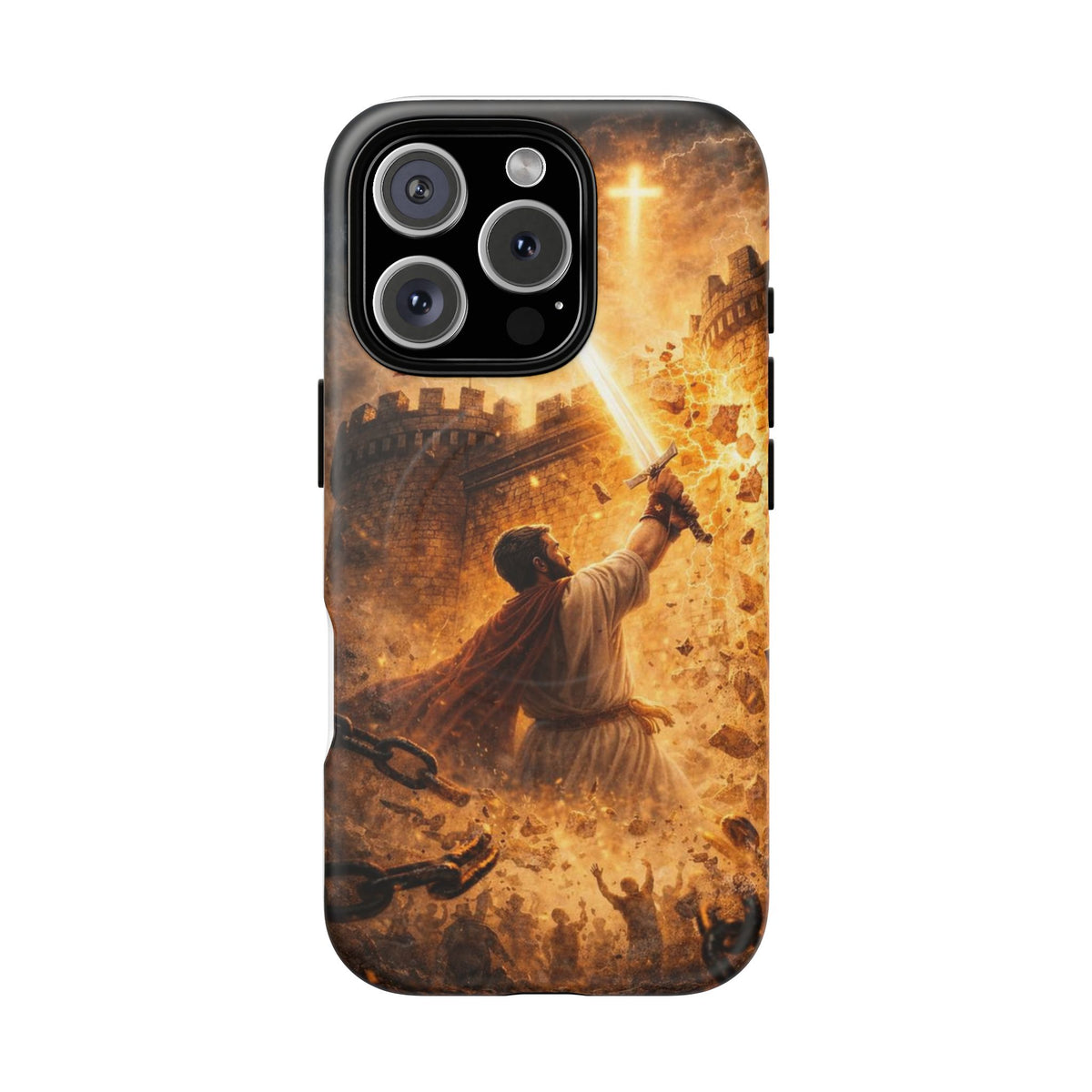 Christian Knight Phone Case — Tough Magnetic iPhone Cover with Prayerful Sword & Cross Design