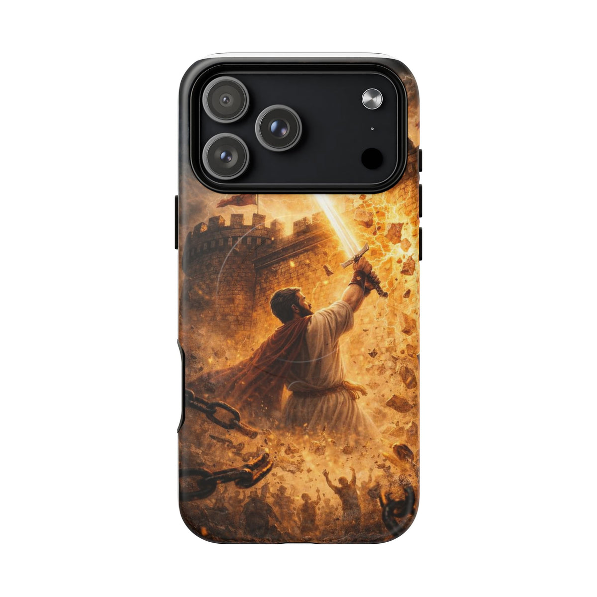 Christian Knight Phone Case — Tough Magnetic iPhone Cover with Prayerful Sword & Cross Design