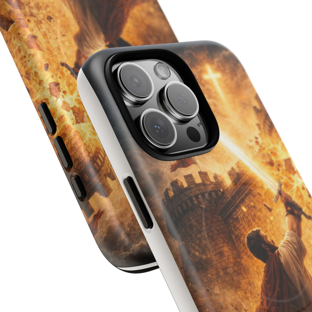 Christian Knight Phone Case — Tough Magnetic iPhone Cover with Prayerful Sword & Cross Design