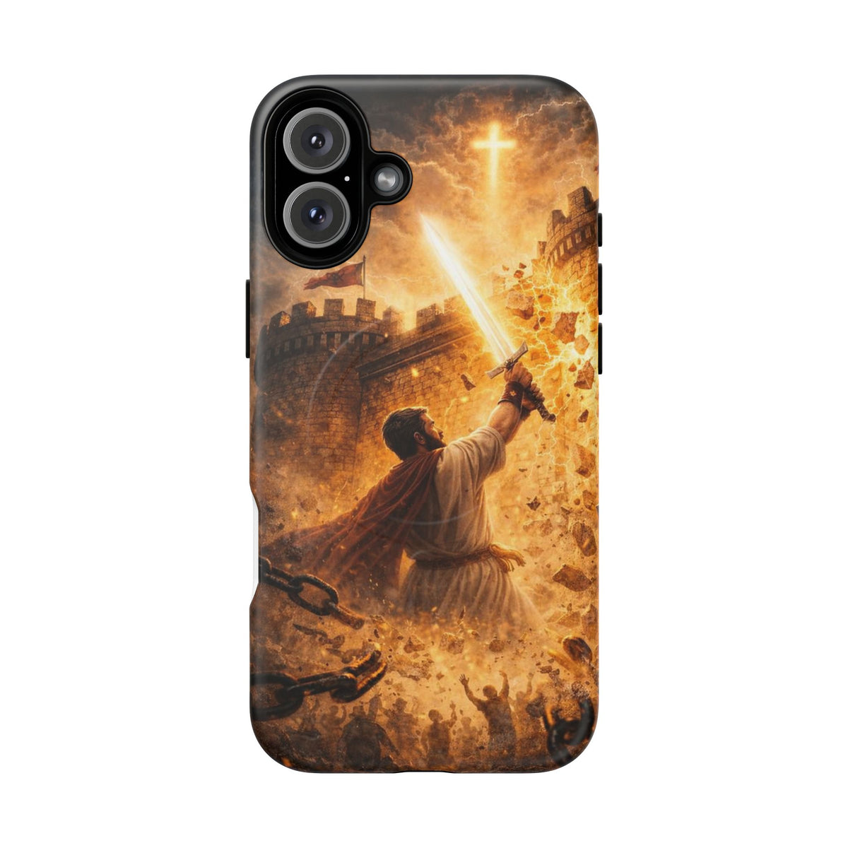 Christian Knight Phone Case — Tough Magnetic iPhone Cover with Prayerful Sword & Cross Design