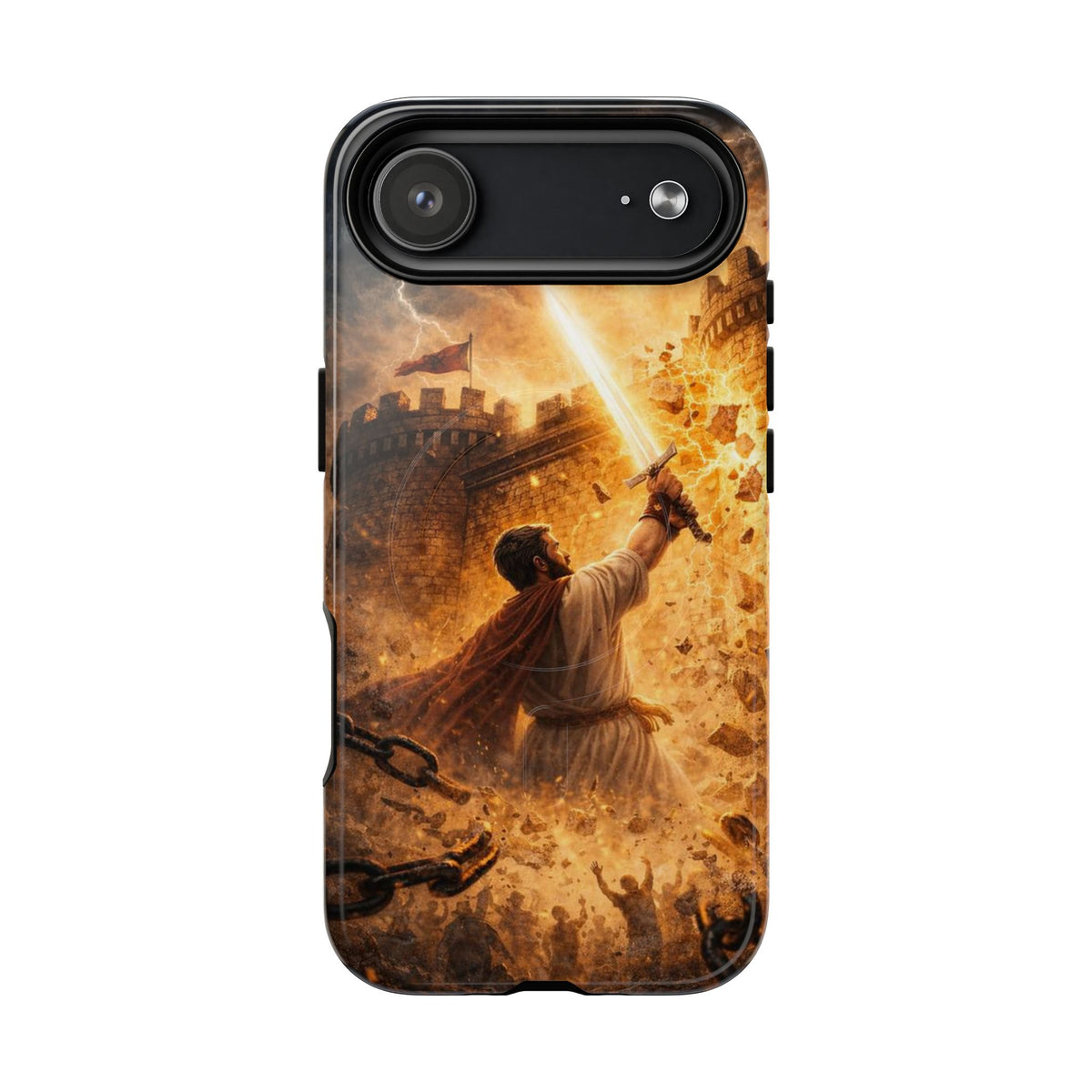 Christian Knight Phone Case — Tough Magnetic iPhone Cover with Prayerful Sword & Cross Design