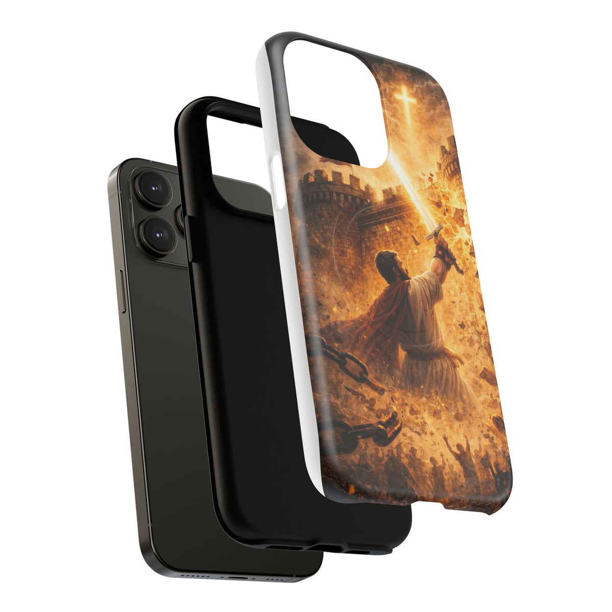Christian Knight Phone Case — Tough Magnetic iPhone Cover with Prayerful Sword & Cross Design