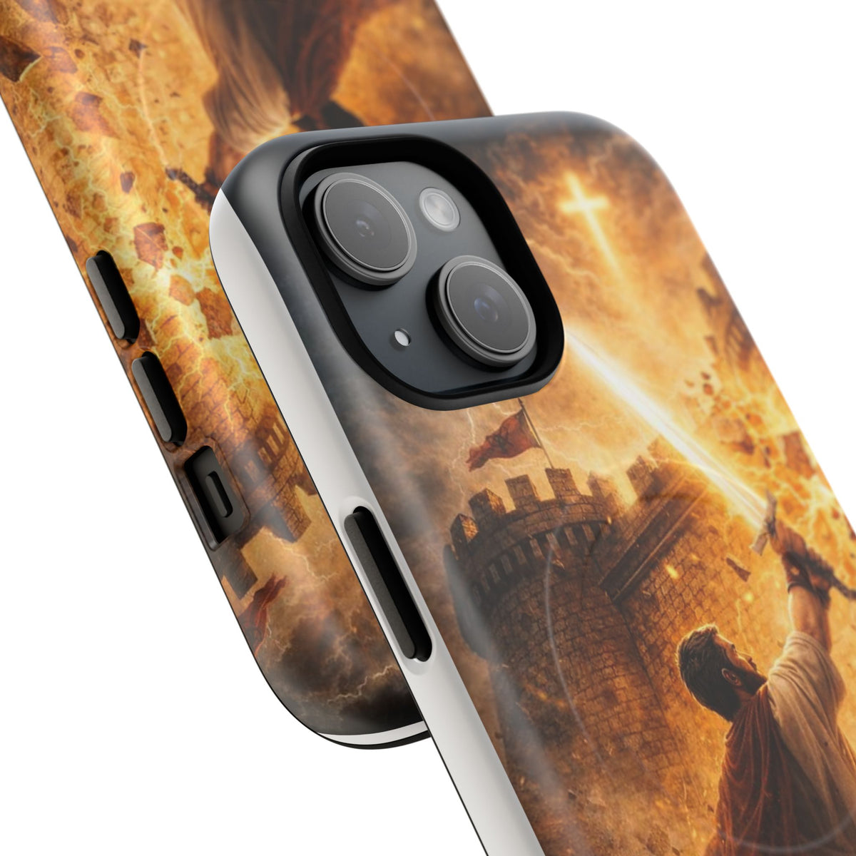 Christian Knight Phone Case — Tough Magnetic iPhone Cover with Prayerful Sword & Cross Design