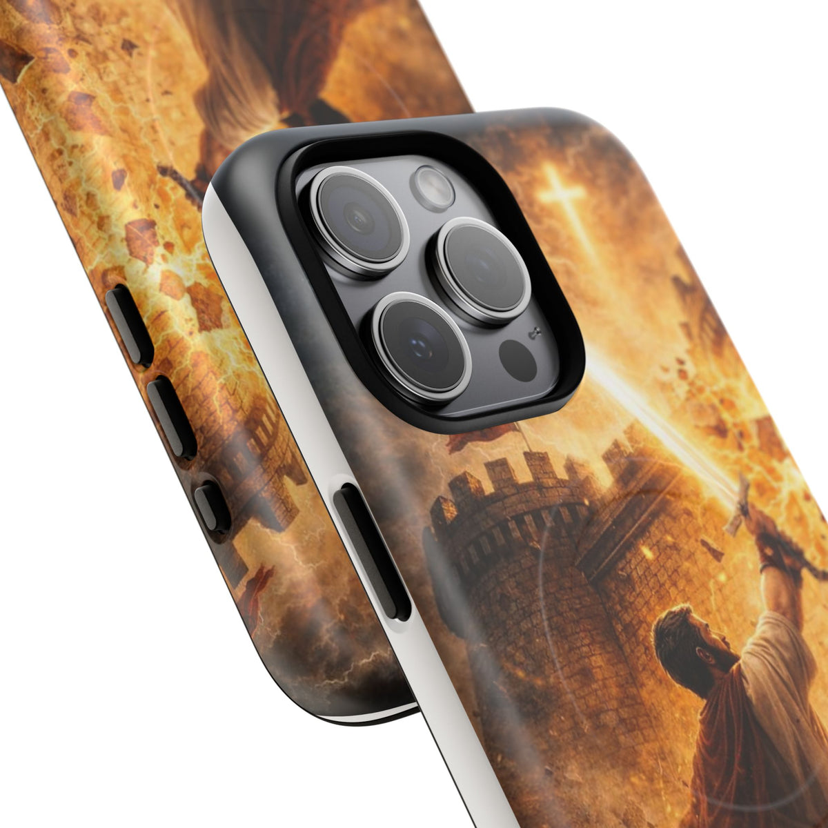 Christian Knight Phone Case — Tough Magnetic iPhone Cover with Prayerful Sword & Cross Design