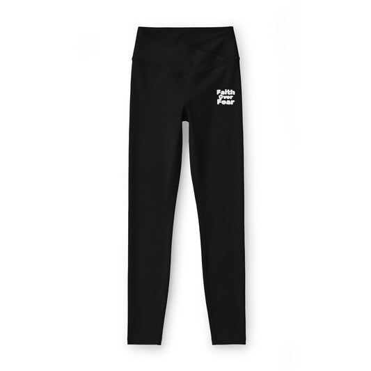 Women’s Luxe Leggings — Black High-Waist Activewear with Small White Script Logo