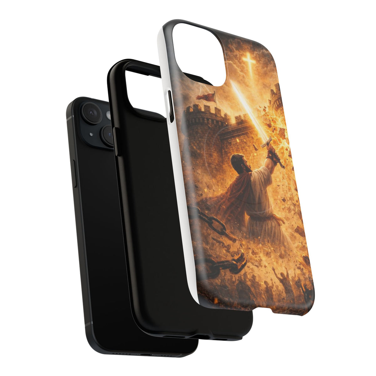 Christian Knight Phone Case — Tough Magnetic iPhone Cover with Prayerful Sword & Cross Design
