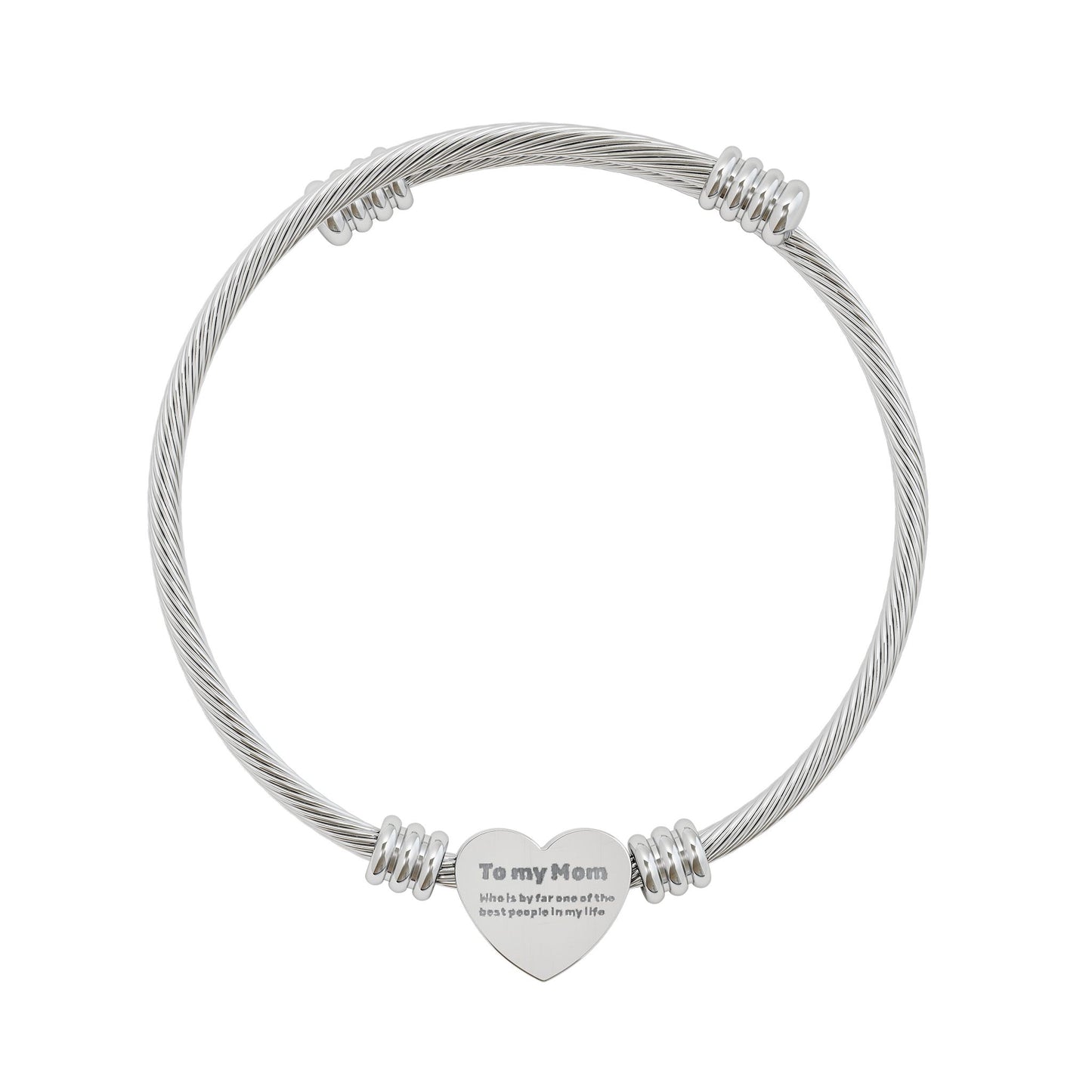 Engravable Heart Cuff Bracelet — Personalized Message Cable Bangle (Silver & Gold)