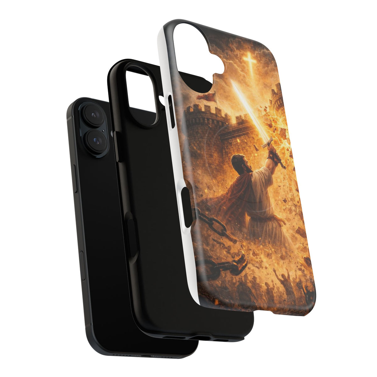 Christian Knight Phone Case — Tough Magnetic iPhone Cover with Prayerful Sword & Cross Design