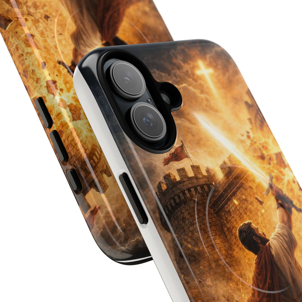 Christian Knight Phone Case — Tough Magnetic iPhone Cover with Prayerful Sword & Cross Design